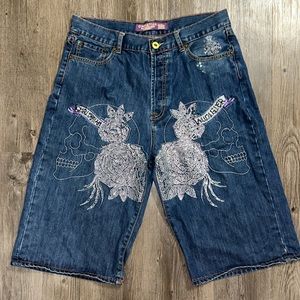 Christian Audigier Mens Rhinestone Denim Shorts